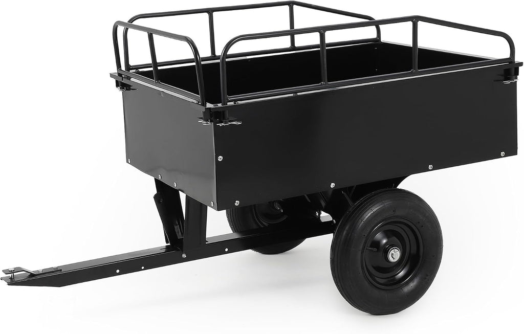 Garvee 750 LB Heavy Duty Steel Dump Cart Trailer - 15 Cu Ft Capacity Tow Behind Utility Trailer for ATV, Lawn Tractor, Riding Mower - Removable Tailgate & Raised Side Rails, Black