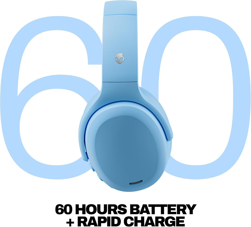 Skullcandy Crusher ANC 2 Wireless Over-Ear Bluetooth Headphones with Multi-Sensory Bass, Active Noise Cancelling, Up to 60 Hours Battery, Microphone for iPhone Android - Preppy Blue