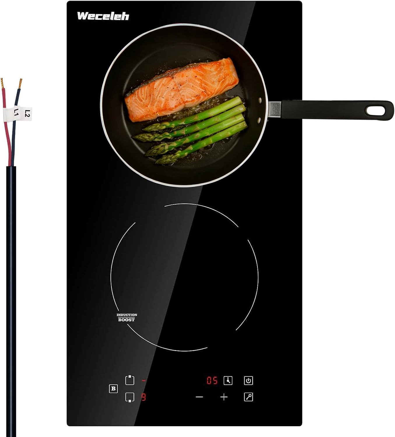 2 Burner Induction Cooktop, 3500W Built-in Induction Stovetop with BOOST, Weceleh 12 inch Electric Cooktop, 9 Power Levels, Safety Lock, Timer, Touch Control, No Plug, 220-240V