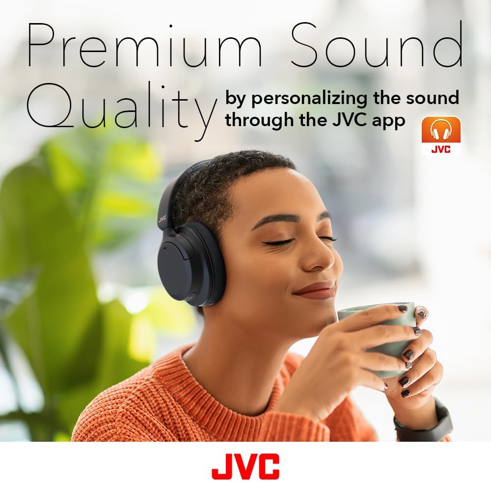JVC Hybrid Noise Cancelling Wireless Headphones - Best Sound Blocking, Over Ear Design - Bluetooth 5.3 - Dual Mic - 50HR Battery - Detachable Cable - Voice Assistance - Long-Wear Comfort - HAS95N