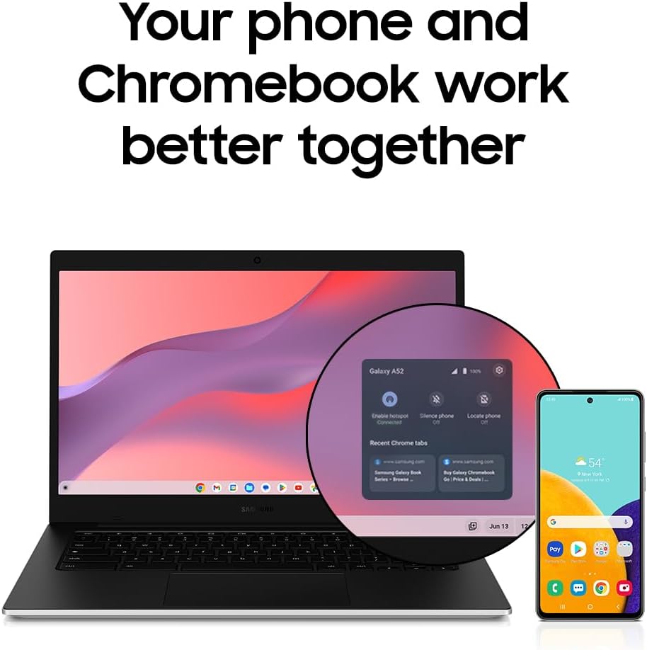 Samsung 14' Galaxy Chromebook Go Laptop PC Computer, Intel Celeron N4500 Processor, 4GB RAM, 64GB Storage, ChromeOS, XE340XDA-KA2US, Student Laptop, Silver