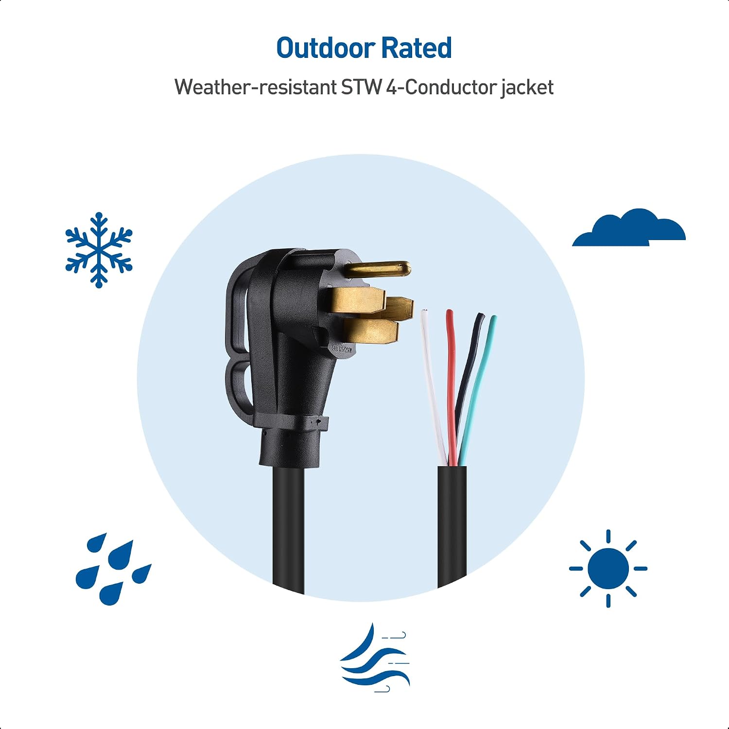 Cable Matters 4 Prong Replacement 50 AMP RV Power Cord - 25ft, 6/8 AWG, Generator Extension Cord, Compatible with Tesla Plug/EV Plug / J1772 Connector (NEMA 14-50P to 4 Wire)