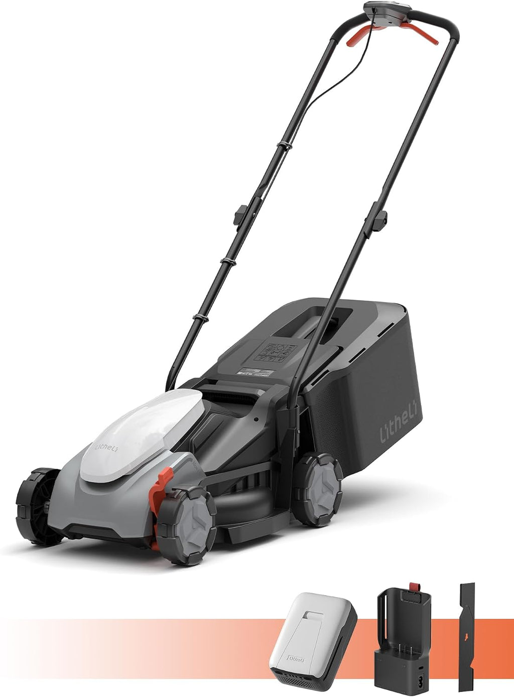 Litheli Electric Lawn Mower Cordless,Grass Cutter Machine for 2800 Sq.Ft, Lawnmower with Brushless Motor, 8 Gallon Capacity, Cutting Height from 1 to 2.5 in, Includes 1 5.0 Ah Battery and Charger