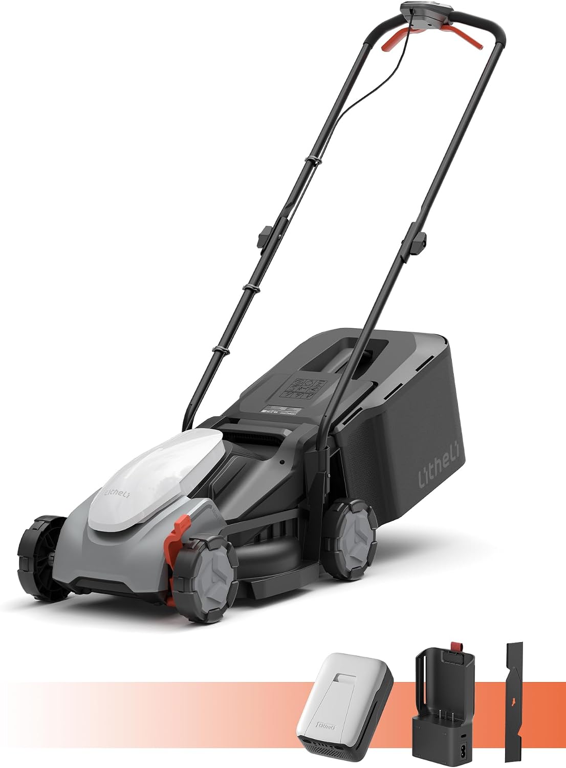 Litheli Electric Lawn Mower Cordless,Grass Cutter Machine for 2800 Sq.Ft, Lawnmower with Brushless Motor, 8 Gallon Capacity, Cutting Height from 1 to 2.5 in, Includes 1 5.0 Ah Battery and Charger