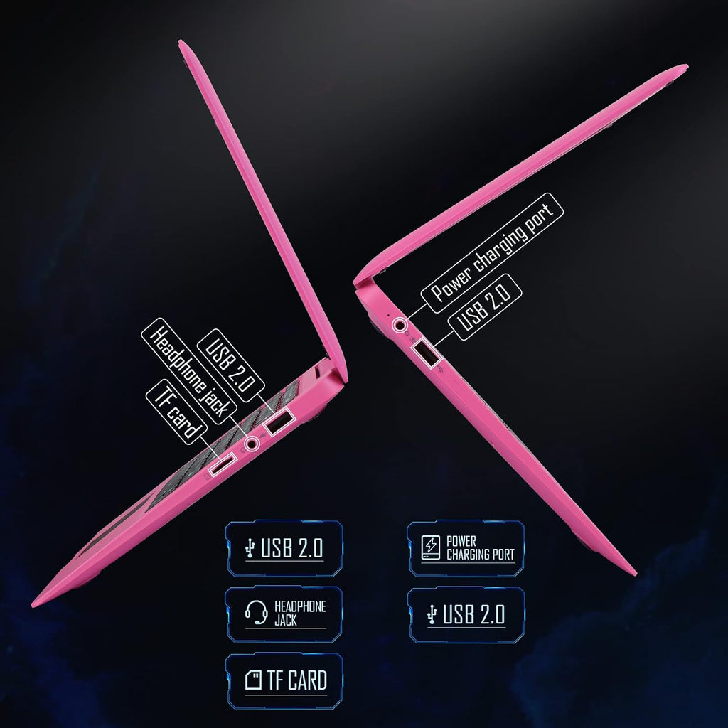 G-Anica Laptop Computer(10.1 inch), Quad Core Powered by Android 12.0, Netbook Computer with WiFi, Webcam and Bluetooth, Mini Laptop with Bag, Mouse, and Mouse Pad for Kids and Adults（Pink）