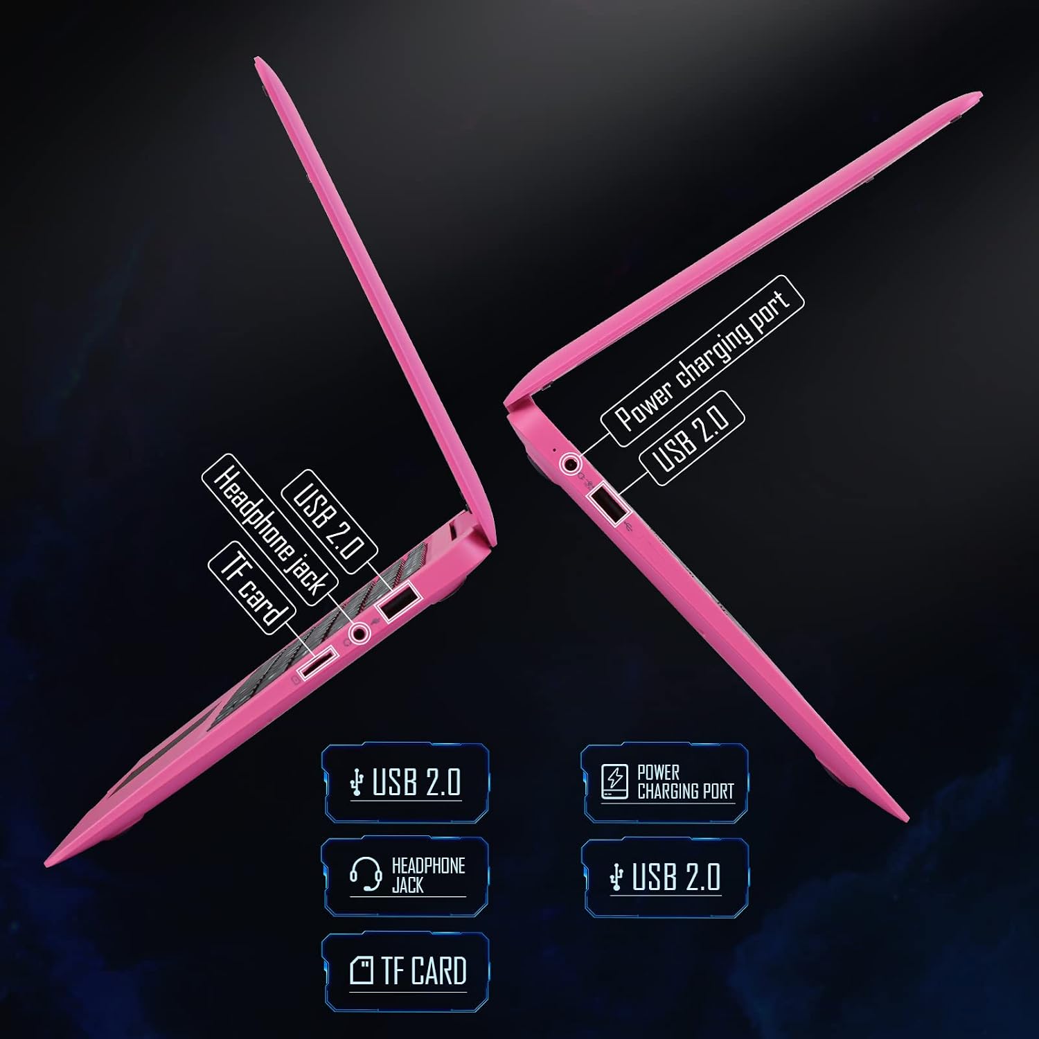 G-Anica Laptop Computer(10.1 inch), Quad Core Powered by Android 12.0, Netbook Computer with WiFi, Webcam and Bluetooth, Mini Laptop with Bag, Mouse, and Mouse Pad for Kids and Adults（Pink）