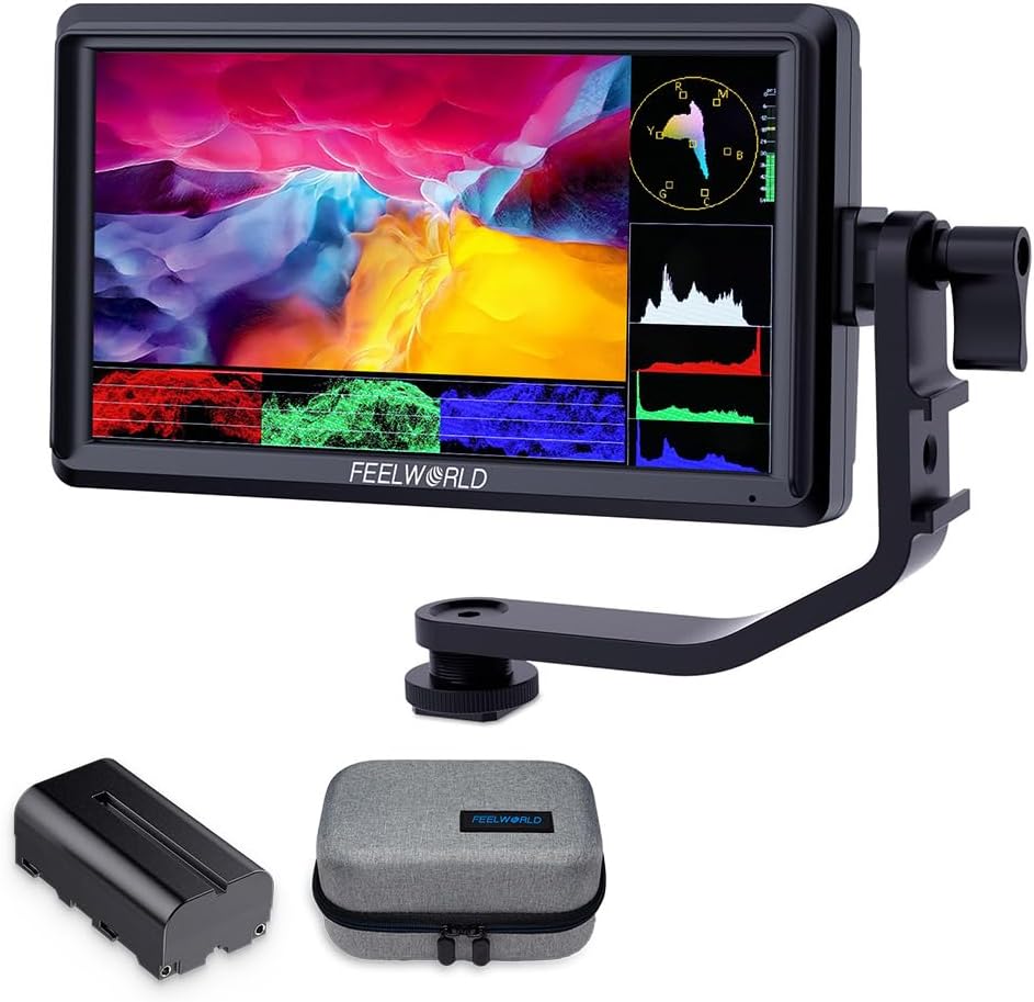 FEELWORLD S55 V3 6 Inch 500nit On Camera DSLR Field Monitor 4K HDMI Input Output 3D LUT Waveform Focus Assist, See Clearly, No More Guessing for Video Shooting Vlogging with F550 Battery and Bag