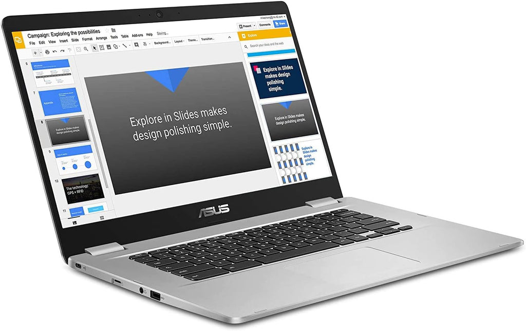 ASUS Chromebook C523 Laptop, 15.6' HD NanoEdge Display with 180 Degree Hinge Intel Dual Core Celeron Processor, 4GB RAM, 32GB Storage, Silver Color, C523NA-DH02