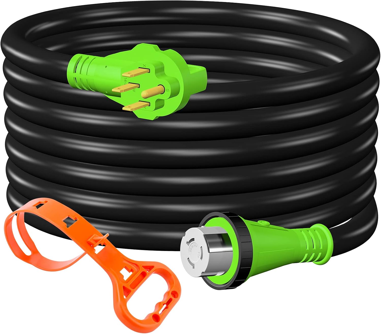 UL Listed 50 Amp RV Extension Power Cord, 25 Feet Lockable Heavy Duty 6/3 + 8/1 SJTW AWG Gauge Cord, NEMA 14-50P to SS2-50R with Cord Organizer, 125V/250V for RV Camper and Generator to House