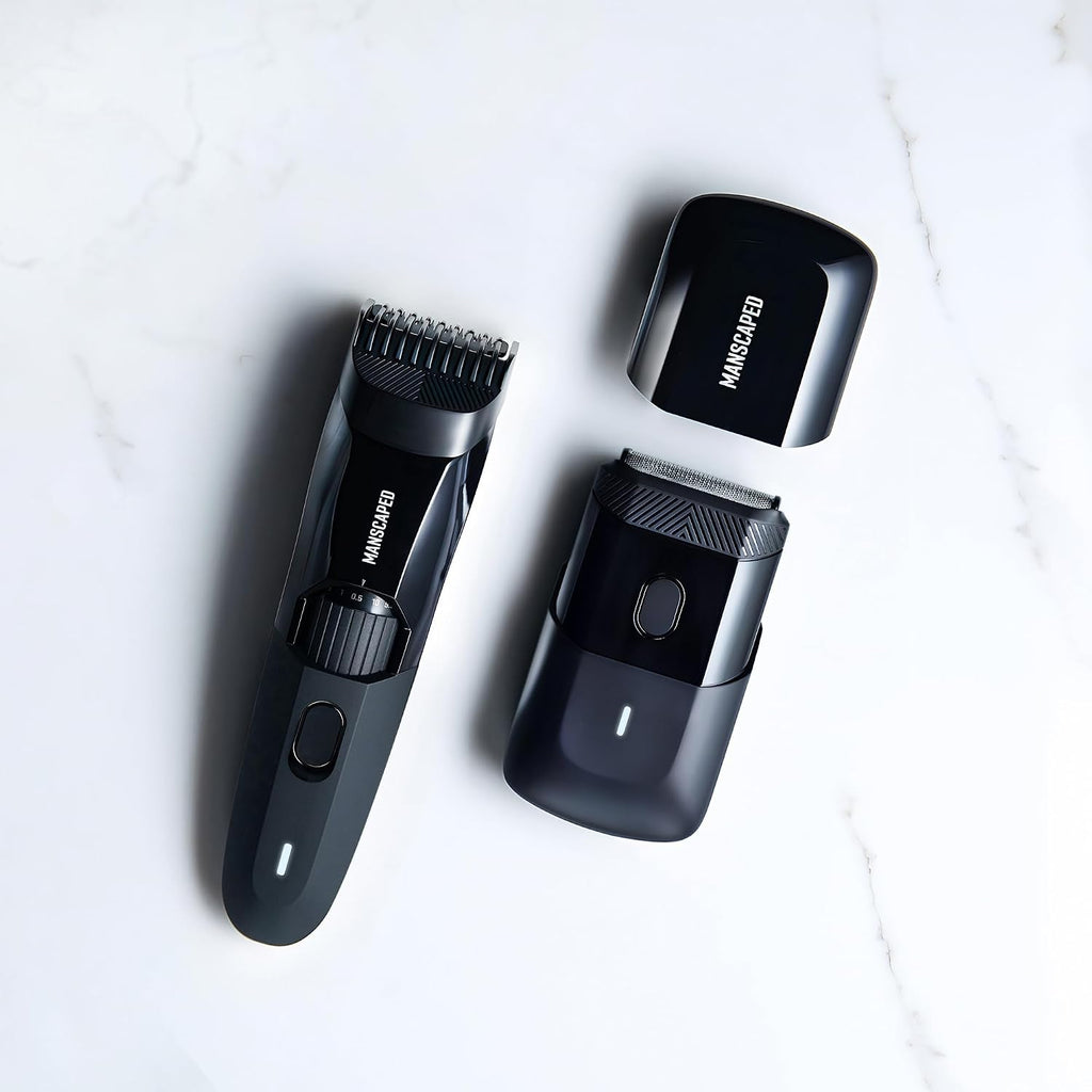 MANSCAPED® The Beard Hedger® Premium Men's Beard Trimmer & The Handyman™ Compact Electric Foil Face Shaver with Long-Hair Leveler & Foil Blades