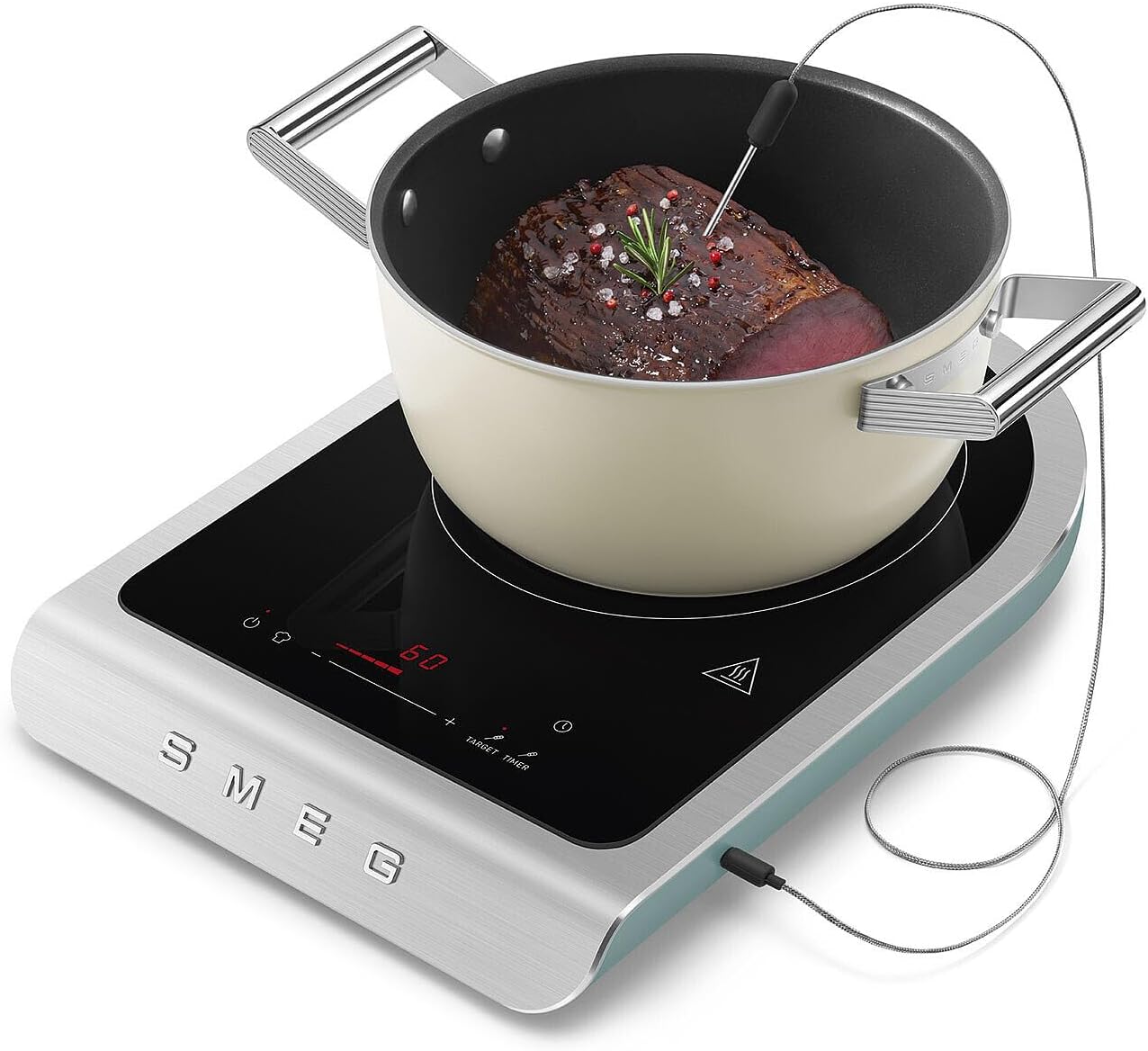 SMEG 1800W Portable Induction Cooker – Collezione Collection | Single-Burner Induction Hob with Probe, 9 Power Levels + Boost, Touch Controls — Travel/RV/Compact Kitchen-Jade