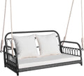 HAPPYGRILL 2-Person Patio Wicker Swing Chair, Hanging Outdoor Swing Bench with Removable Cushions, 880 LBS Weight Capacity, Outdoor Front Porch Swing for Garden Poolside Backyard