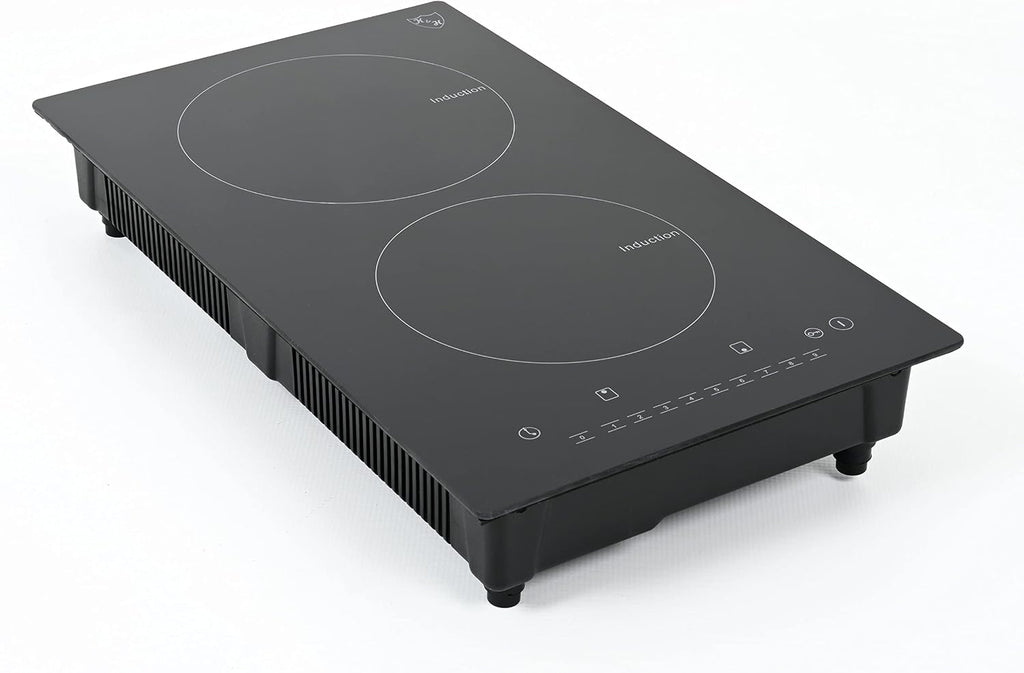 K&H Dual Induction Cooktop - 12 Inch Portable Electric Stove Top with 9 Heating Levels - 220V, 3100W Built-in Ceramic Glass Portable Induction Cooktop - Touch Control, Timer & Child Lock, INDV-3102