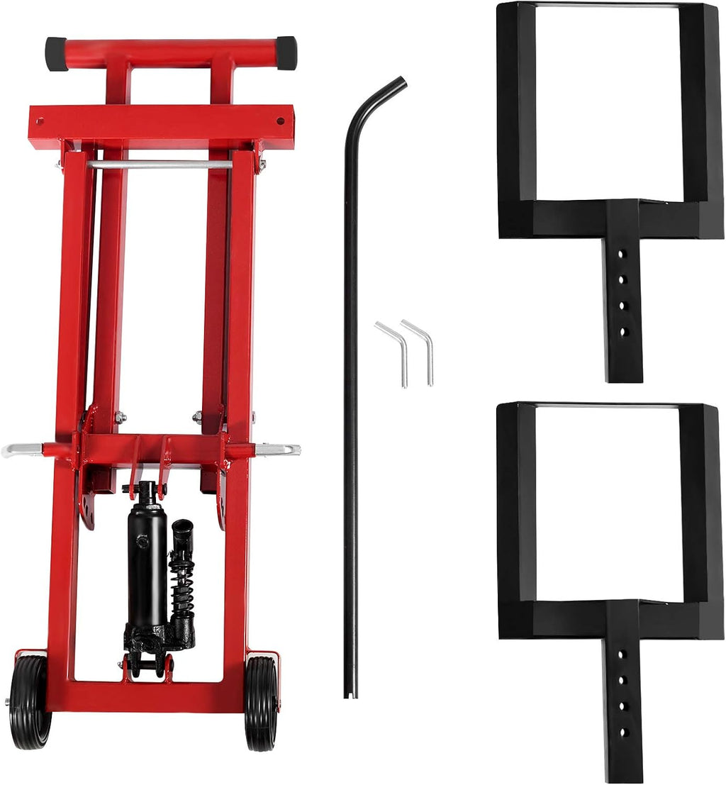 Goplus Lawn Mower Lift, 500LBS Capacity Zero Turn Mower Lift with Hydraulic Jack, Non-Slip Wheels, Adjustable Movable Lawn Mower Lift Jack for Riding Tractors, Lawnmowers