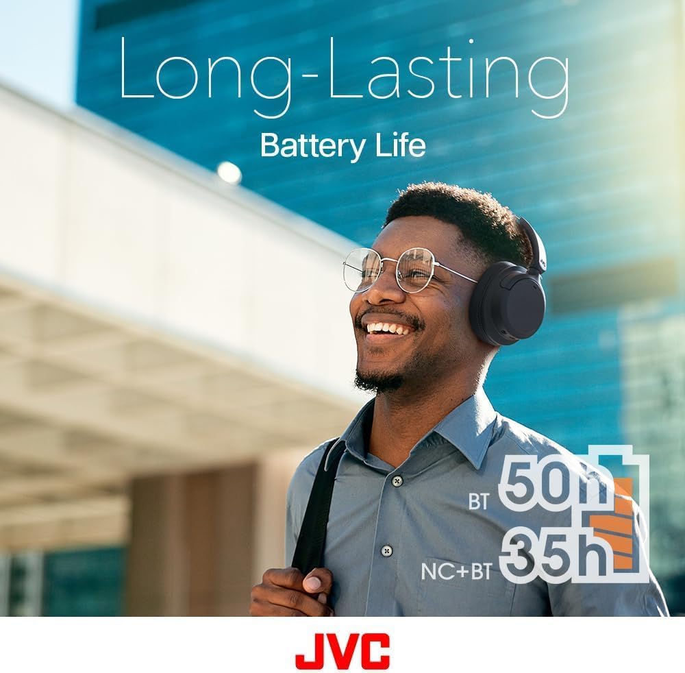 JVC Hybrid Noise Cancelling Wireless Headphones - Best Sound Blocking, Over Ear Design - Bluetooth 5.3 - Dual Mic - 50HR Battery - Detachable Cable - Voice Assistance - Long-Wear Comfort - HAS95N