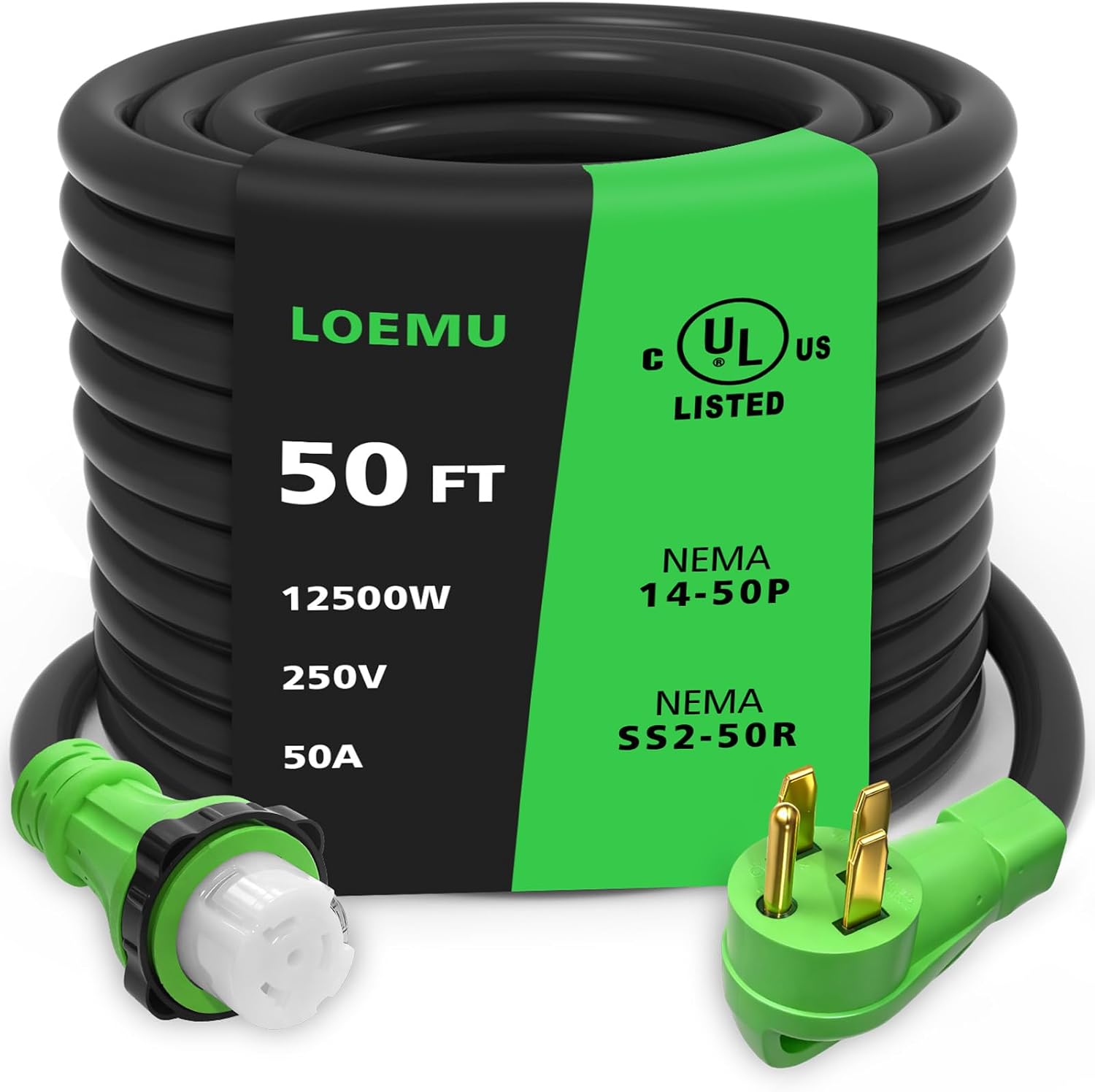 50 Amp Generator Cord with Twist Lock, 50FT Heavy Duty 6/3+8/1 Gauge Generator Cable, 14-50P/SS2-50R STW Power Cord, 50 Amp Extension Cord for Generator & Yard & House