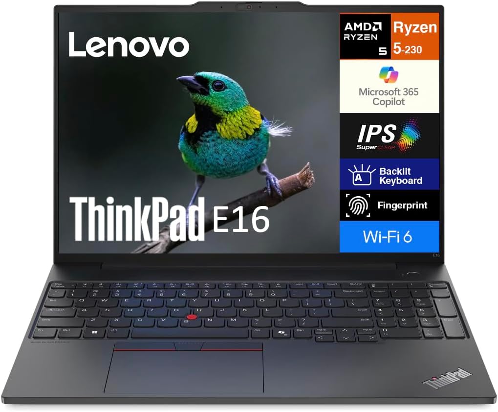 Lenovo Thinkpad E16 Gen 2 Business Laptop 16.0' IPS WUXGA Display (AMD Ryzen 5 7535U, 16GB DDR5, 512GB PCIe SSD, Backlit KYB, Fingerprint, WiFi 6E, BT 5.3, Win 11 Pro) w/DKZ Hub