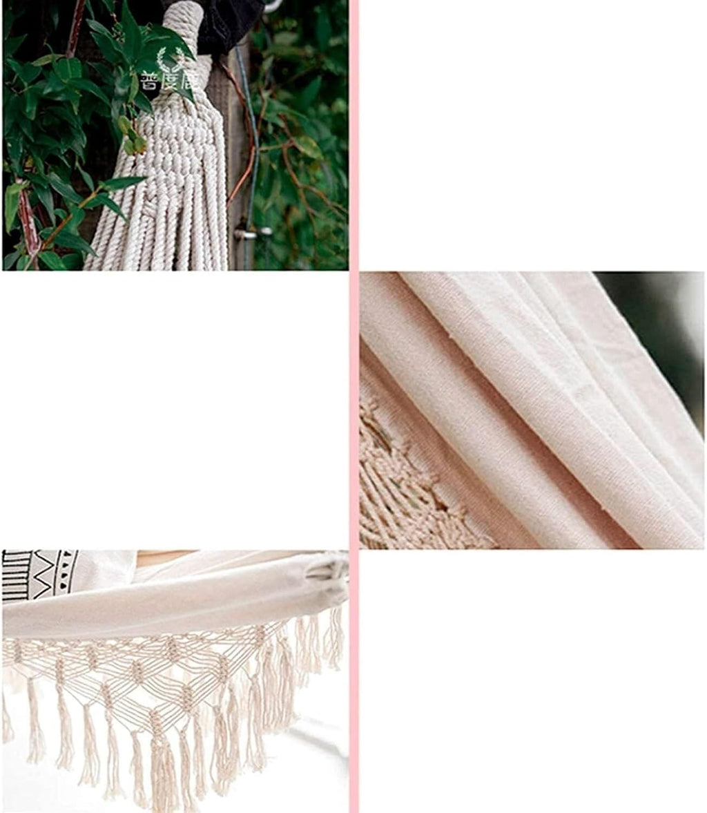 Heavy-Duty Canvas Hammock, 200x150 Cm Outdoor Hammock, Indoor and Outdoor Hanging Swing, Camping Leisure Hammock, Portable Cotton Rope Rocking Chair (White)