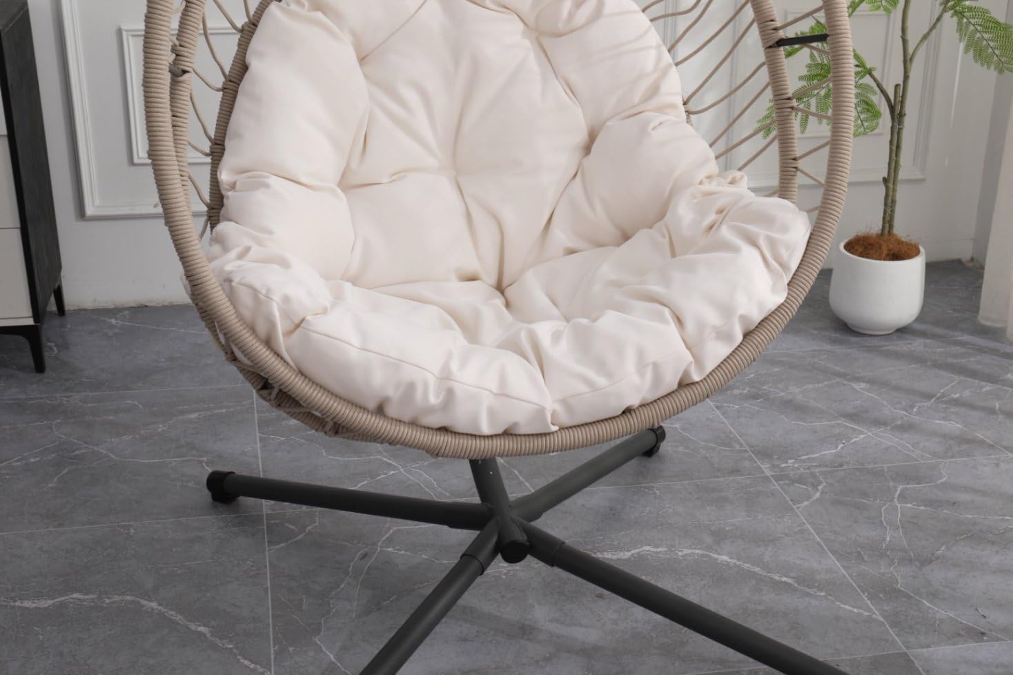 Outdoor Hanging Chair ，Swing Chair, Rocking Chair, Fabric，Metal Frame，Ergonomical ，with Stand, Patio， Indoor Outdoor ， Porch, Garden, Balcony