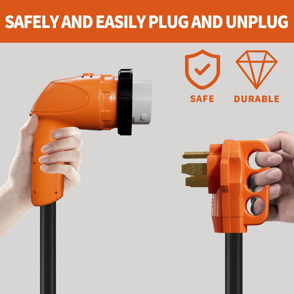 50 Amp RV Extension Cord 25 ft, Heavy Duty 6/3+8/1 SJTW AWG RV Power Cord with Grip Handle Twist Lock, NEMA 14-50P to SS2-50R with Polarity Lamp