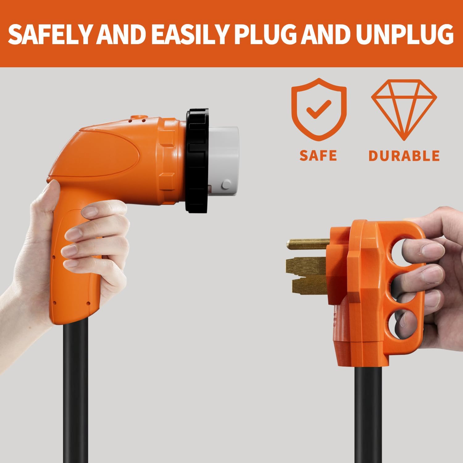 50 Amp RV Extension Cord 25 ft, Heavy Duty 6/3+8/1 SJTW AWG RV Power Cord with Grip Handle Twist Lock, NEMA 14-50P to SS2-50R with Polarity Lamp