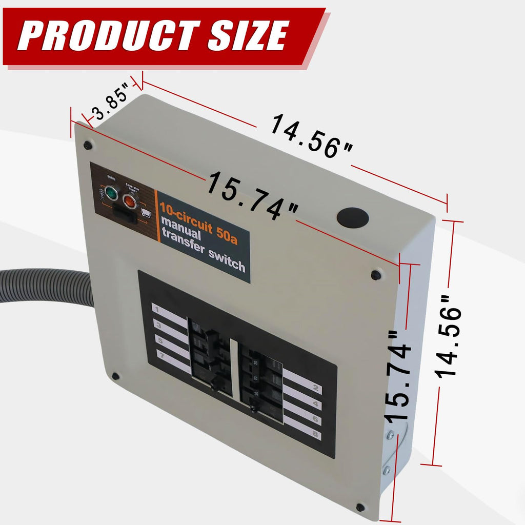 50 Amp Manual Transfer Switch Kit Indoor Pre-Wired – Compatible with Portable Generators Such as XG10000E, XP10000E, GP15000E, and GP17500E, for Generac 9854