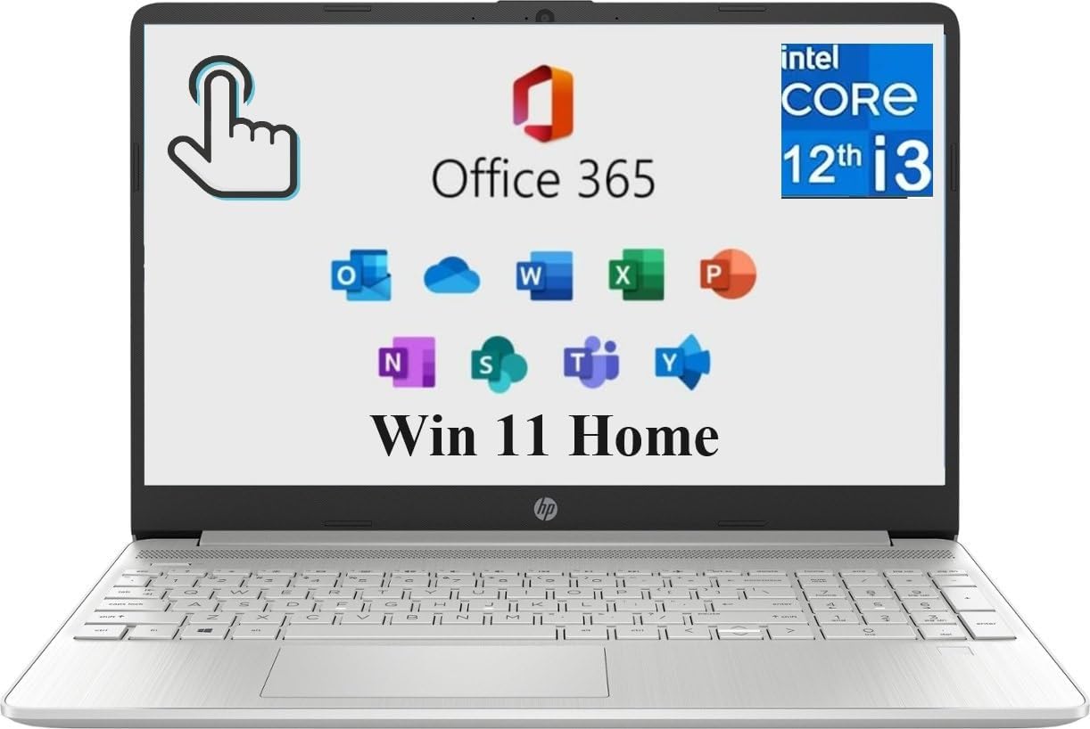 HP 2024 15 Laptop 15.6' HD+ Touchscreen, Intel Core i3-1215U, with Microsoft Office 365, 8GB RAM, 256GB PCIe SSD,Win 11 Home Long Battery Life, Natural Silver