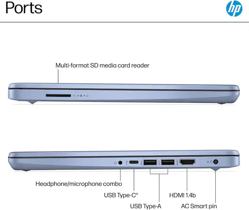 HP 14' HD Student Business Laptop, Intel Quad-Core N150, 8GB RAM, 128GB UFS, 1 Year Office 365, Webcam, HDMI, Bluetooth, WiFi, Win 11 Pro, Slim Design, Sky Blue
