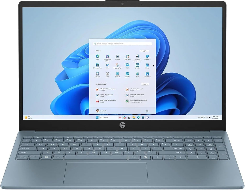 HP 15.6' Portable Laptop (Include 1 Year Microsoft 365), HD Display, Intel Quad-Core N200 Processor, 16GB RAM, 128GB Storage, Wi-Fi 6, Webcam, HDMI, Numeric Keypad, Windows 11 Home, Moonlight Blu