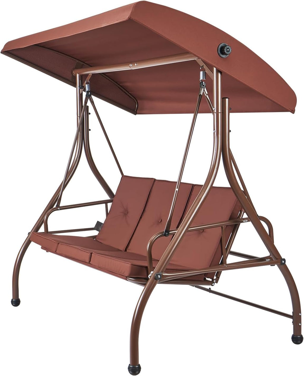 VEVOR 3-Seat Patio Swing Chair, Converting Canopy Swing, Outdoor Patio Porch with Adjustable Canopy, Removable Thick Cushion and Alloy Steel Frame, for Balcony, Backyard, Poolside, Brown