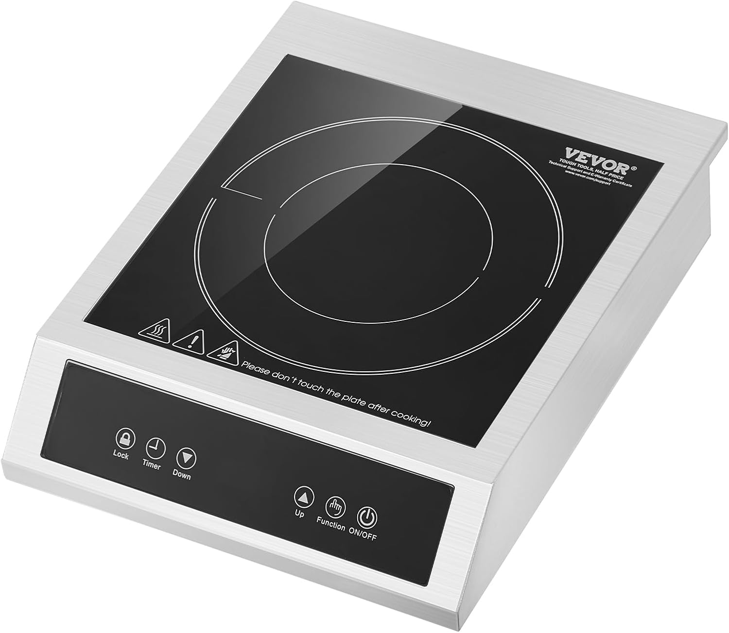 VEVOR Induction Cooktop, 3500W Commercial Induction Burner with 11-Level Temperature, Stainless Steel Countertop Induction Hot Plate with 3H Timer, Child Lock for Restaurant (6-15P Plug, 6-20R Outlet)