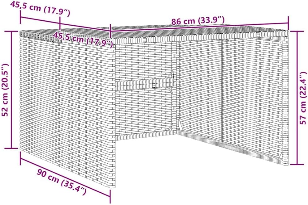 vidaXL Robot Mower Garage - Weather Protection for Robotic Lawn Mowers - Gray - Poly Rattan - 33.9'x35.4'x20.5'/22.4'