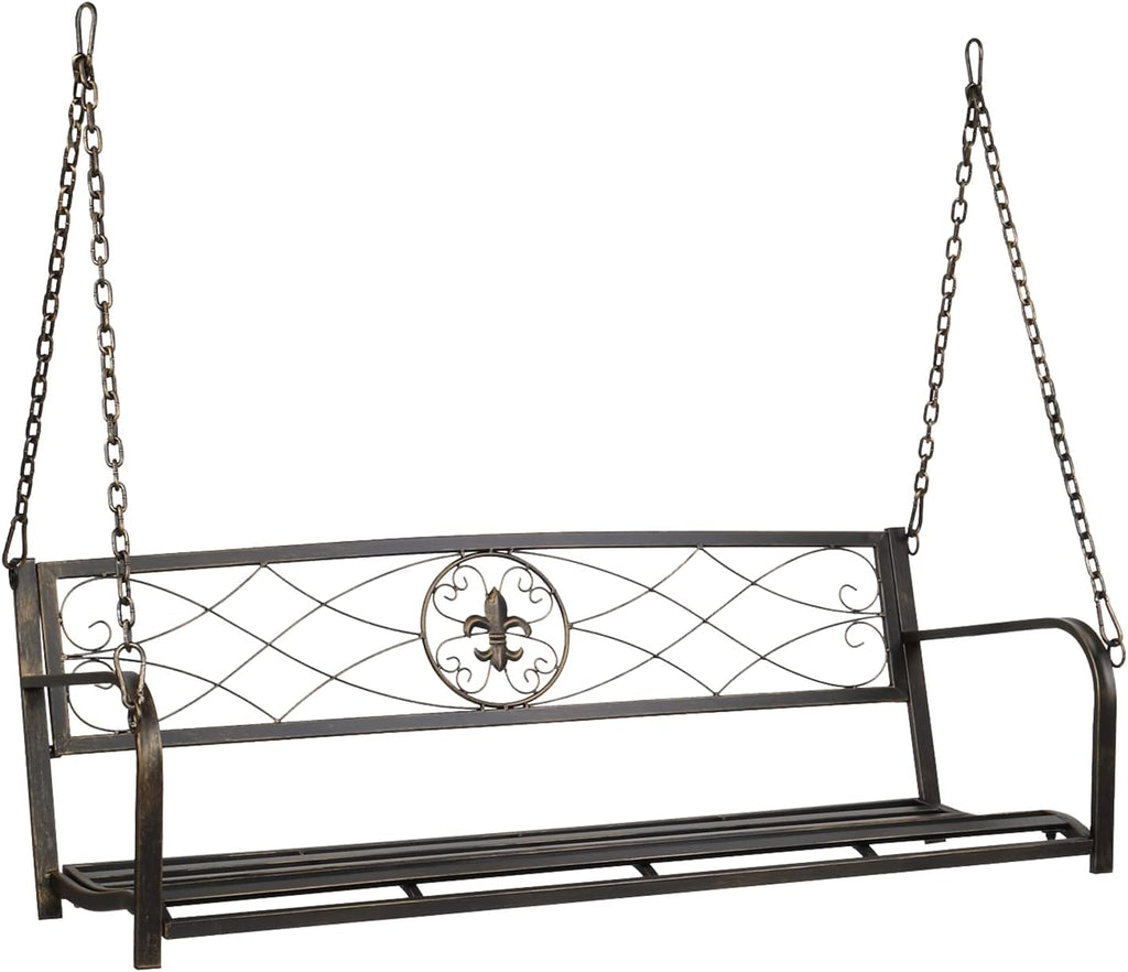 VINGLI Upgraded Metal Patio Porch Swing, 660 LBS Weight Capacity Steel Porch Swing Chair for Outdoors, Heavy Duty Swing Chair, Bench Swing for Gardens & Yards (Antique Bronze)