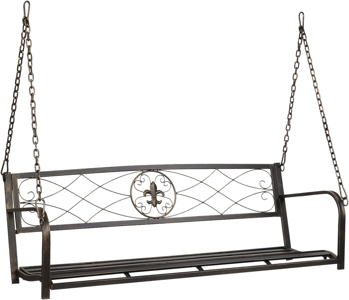VINGLI Upgraded Metal Patio Porch Swing, 660 LBS Weight Capacity Steel Porch Swing Chair for Outdoors, Heavy Duty Swing Chair, Bench Swing for Gardens & Yards (Antique Bronze)