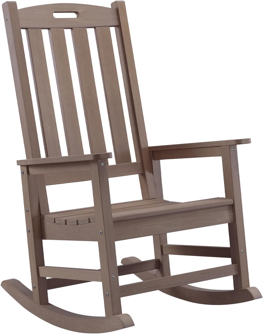 Psilvam Oversized Outdoor Rocking Chair, HDPE Porch Rocker Chairs for Adults, All Weather Resistant Rocking Chairs for Patio Lawn Garden, 350lbs Weight Capacity (Brown)