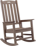 Psilvam Oversized Outdoor Rocking Chair, HDPE Porch Rocker Chairs for Adults, All Weather Resistant Rocking Chairs for Patio Lawn Garden, 350lbs Weight Capacity (Brown)