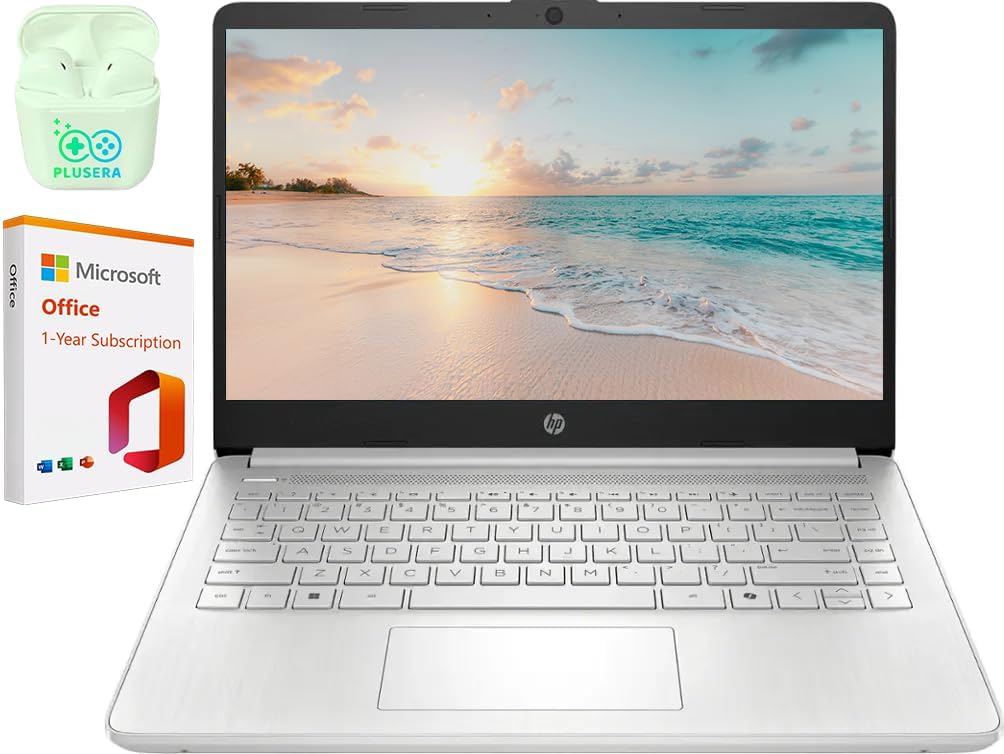 HP 14' LED Business Laptop Computer, Intel Quad-Core N150 Processor, Windows 11 S & 1-Year Microsoft Office 365 Included, PLUSERA Earphones (Silver, 32GB RAM | 640GB Storage)