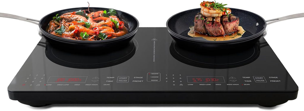 Nuwave Double Pro Cooktop Induction Countertop Burner, Portable, 900/1500/1800W with Dynamic Watt Technology, 50°F to 575°F, 8' Heating Coil, Shatter-Proof Ceramic Glass, Seamless IMD Touch Panel