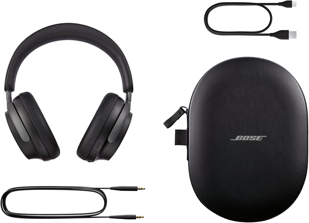 Bose QuietComfort Ultra Wireless Noise Cancelling Headphones with Spatial Audio, Over-The-Ear Headphones with Mic, Up to 24 Hours of Battery Life, Black (Renewed)