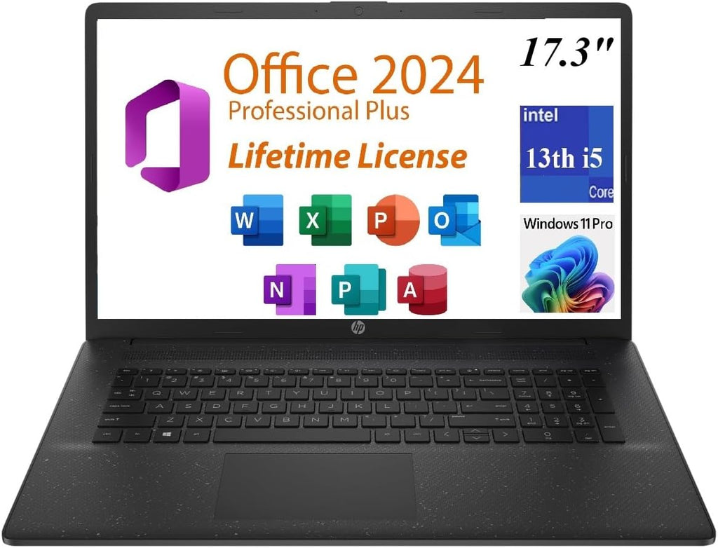 HP 17t-CN300 Personal Laptop, 2025, Free Lifetime Office 2024,Copilot AI Chat, 13th Gen Intel Core i5-1334U (10cores),12GB RAM, 512GB PCIe SSD, WiFi 6, Long Battery Life,Windows 11 Pro, Jet Black