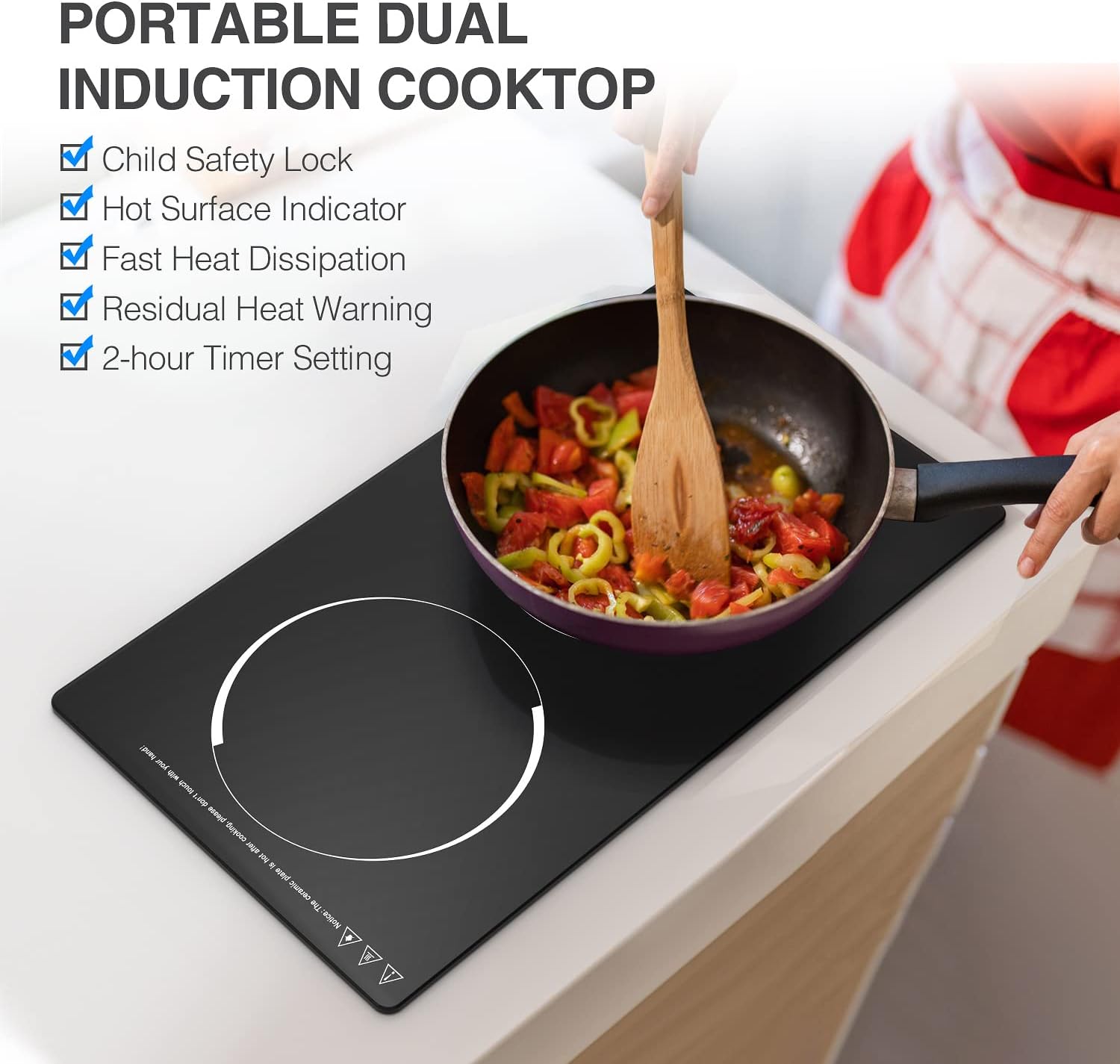 12' Induction Cooktop, Double Induction Cooktop 2 Burner 110v-120v Electric Stove Top, Countertop and Built-in, 9 Power Levels, Child Lock, 120 Mins Timer