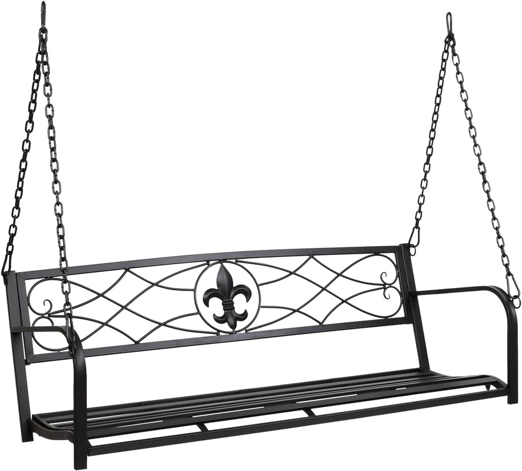 VINGLI Upgraded Metal Patio Porch Swing, 660 LBS Weight Capacity Steel Porch Swing Chair for Outdoors, Heavy Duty Swing Chair, Bench Swing for Gardens & Yards (Black)