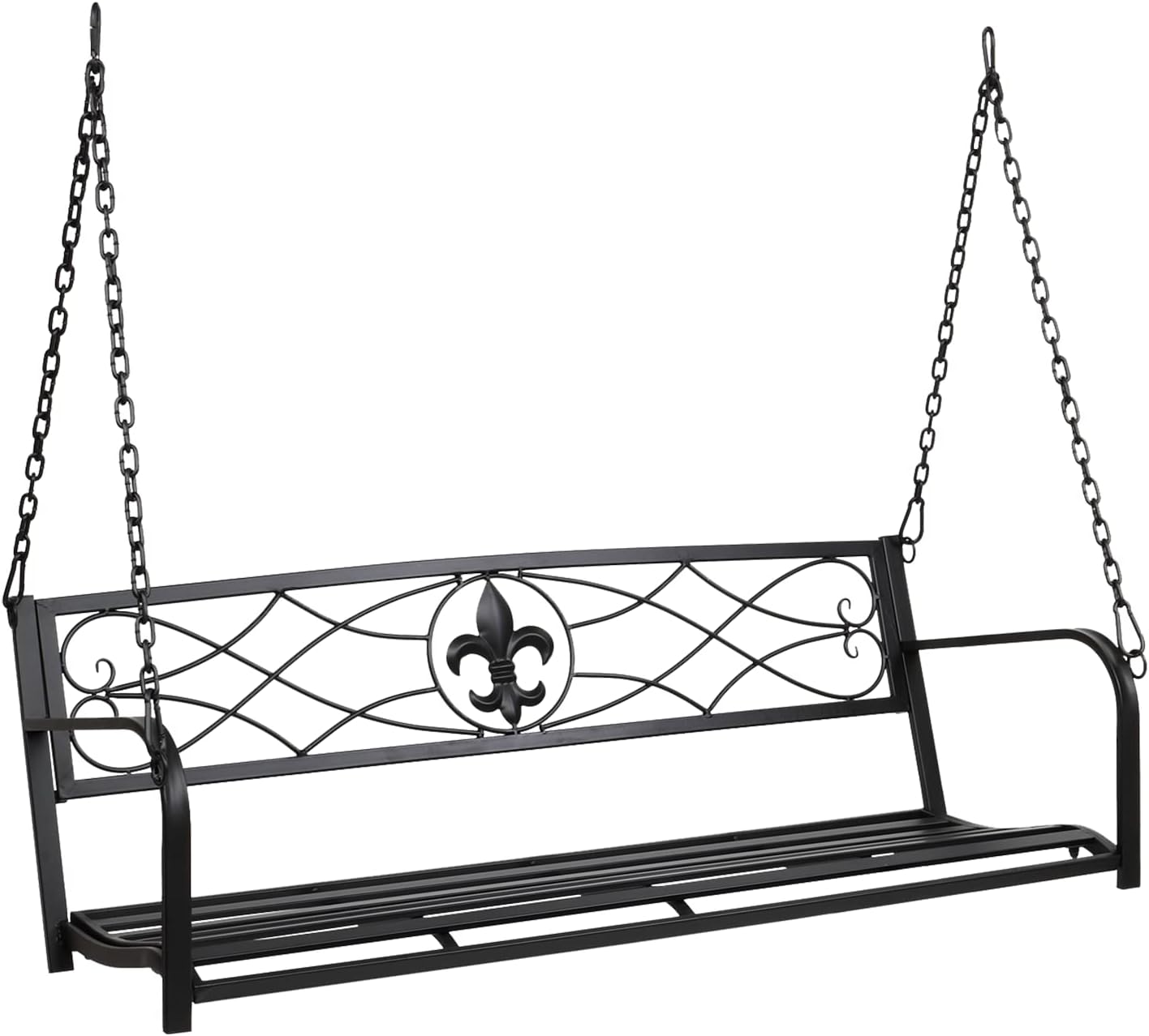 VINGLI Upgraded Metal Patio Porch Swing, 660 LBS Weight Capacity Steel Porch Swing Chair for Outdoors, Heavy Duty Swing Chair, Bench Swing for Gardens & Yards (Black)