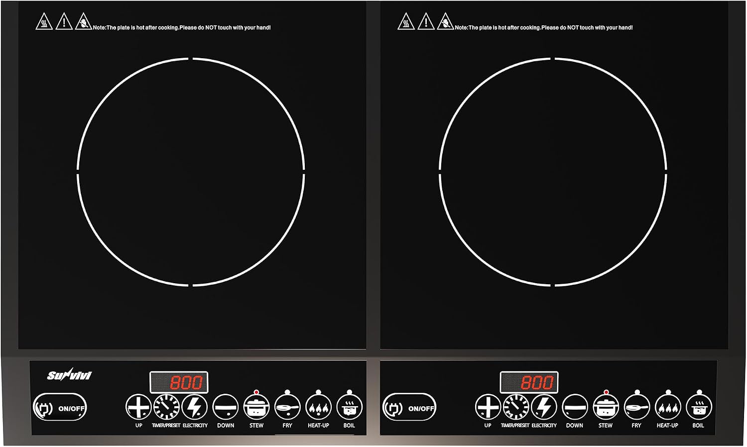Commercial Double Burner Electric Induction Cooktop, 1000W+800W Dual Induction Hot Plate, 8 Power & 8 Temp Setting, Professional Countertop Burner Stove with Timer, LED Screen, Black
