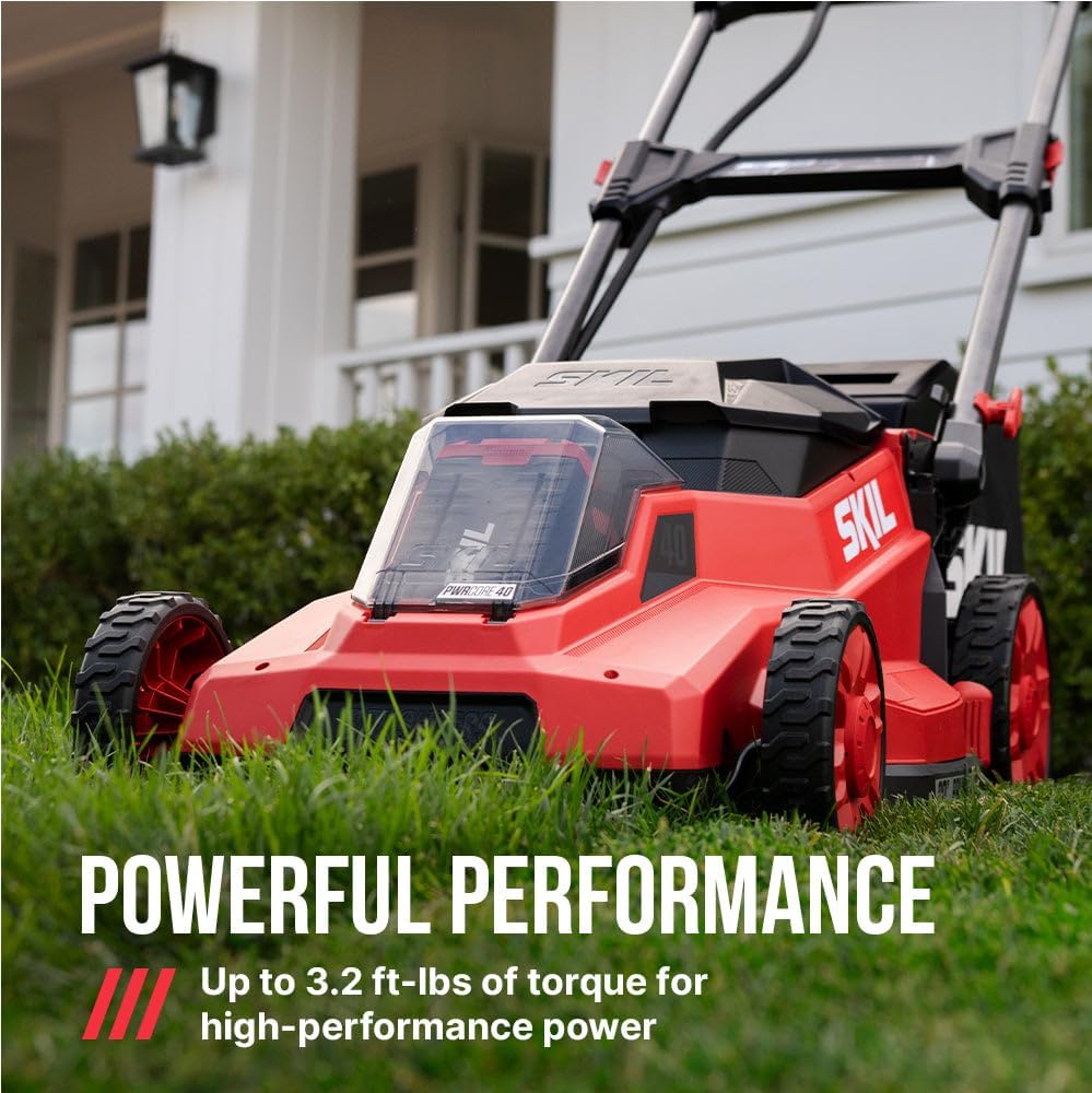 SKIL PWR CORE 40 Brushless 40V 20-Inch Push Mower Kit with Smart Caddy, Includes 6.0Ah & 4.0Ah Batteries and 150W Charger - PM2010C-24