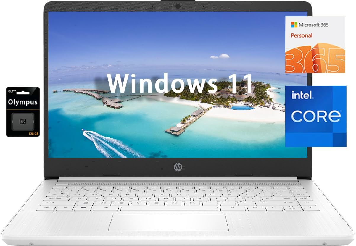 HP 14' HD Student Business Laptop, Intel Quad-Core N4120, 8GB RAM, 256GB Storage, (128GB eMMC+128GB SD Card), 1 Year Office 365, Slim Design, Webcam, HDMI, Bluetooth, WiFi, Win 11 S, Silver
