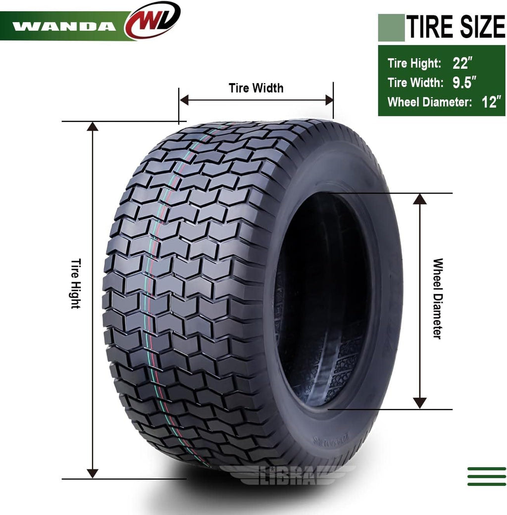 WANDA 22X9.5-12 Lawn Mower Tractor Cart Turf Tires 4 Ply 22x9.5x12 -Set 2-13135