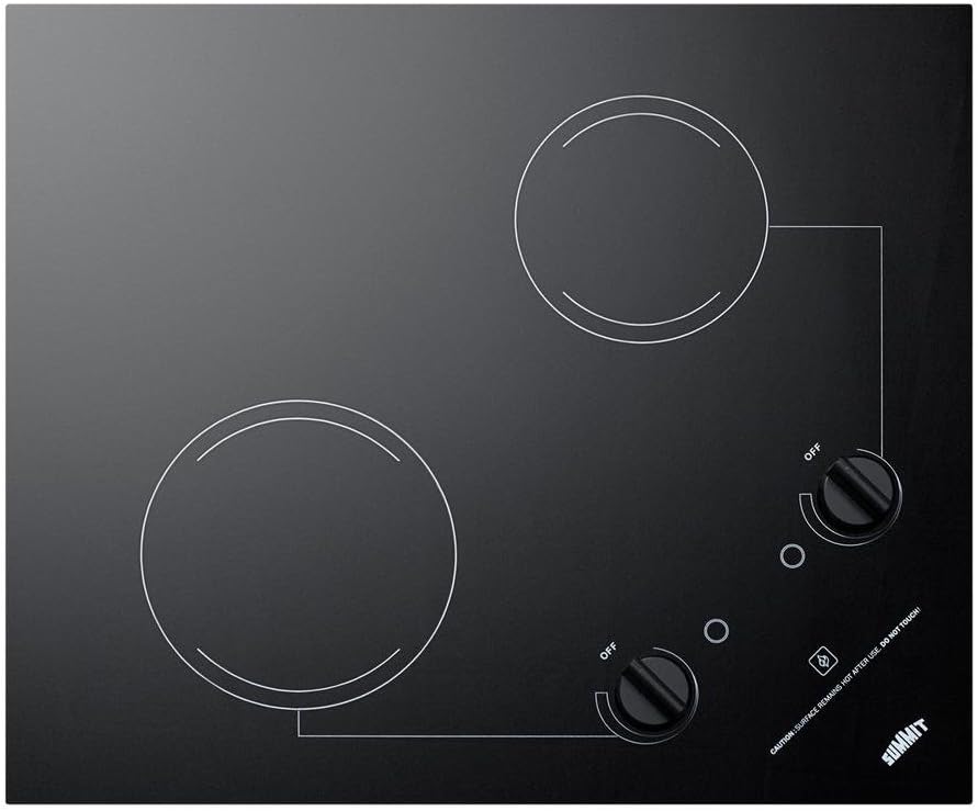 Summit CR2B223G 230V 2-Burner 21' Radiant Cooktop, Black
