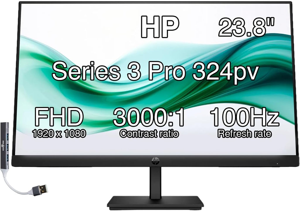 HP 24' FHD VA Monitor with 5 ms Response Time, Anti-Glare, Flicker Free, VESA Mount (100x100mm), HDMI, VGA & Dockztorm USB Port Expander, Black Color (2025 Latest Model)