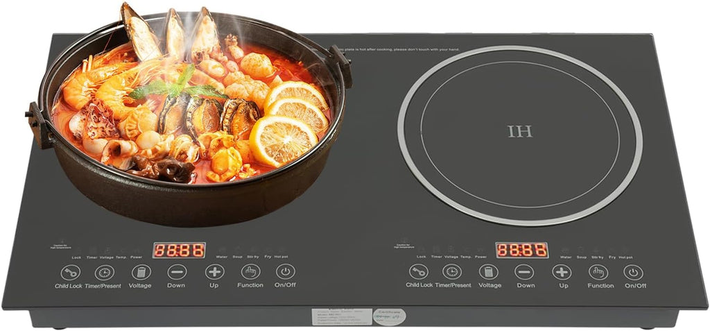 Double Induction Cooktop, 2600W Portable Electric Induction Cooker Ceramic Cooktop 2 Burners, Countertop and Built-in Induction Burners Stove Hot Plate w/Digital LCD Display, Safety Lock & Timer